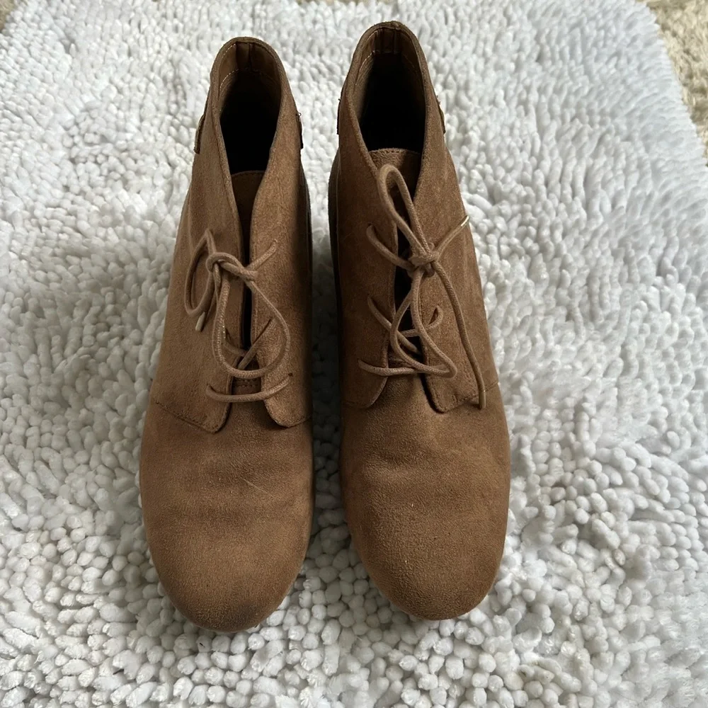 Dr. Scholl’s Dynasty Ankle Booties Brown Lace Up Wedge Heel Size 8.5 Comfort